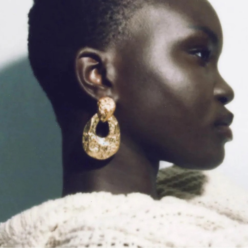Textured Flat Gold Hoop Earrings